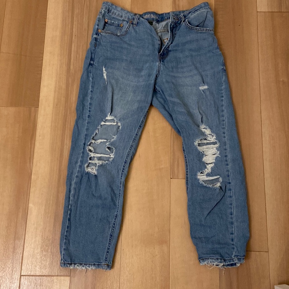 Distressed High Rise Mom Jeans